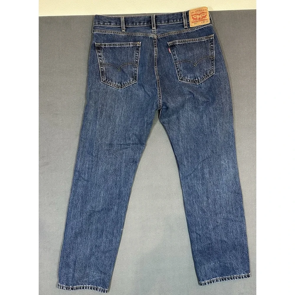 Levi's 505 Jeans Regular Straight Fit Mens Dark Blue Denim Size 38x32